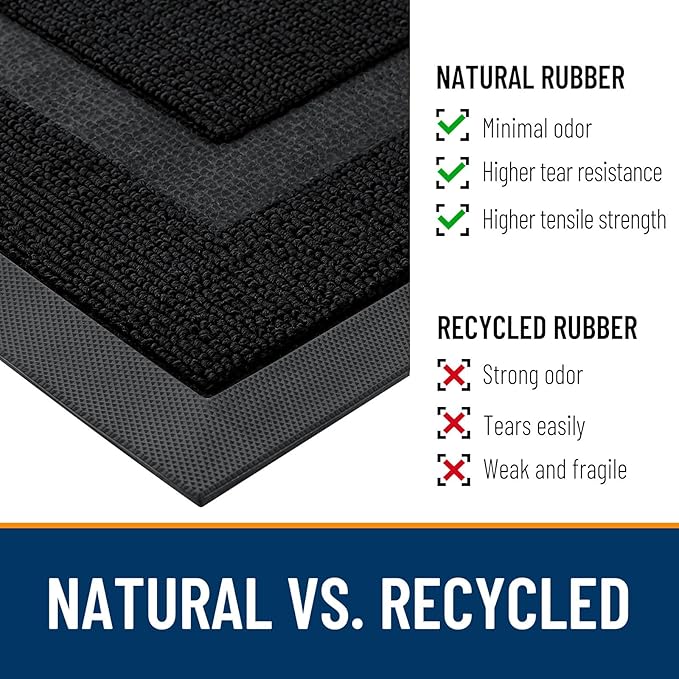 OLANLY Front Door Mat Indoor Outdoor Entrance, Waterproof All-Season, All-Weather Doormat, Sturdy Natural Rubber, Low Profile, Easy Clean Patio Porch Entryway Mat, 47x23, Jet Black
