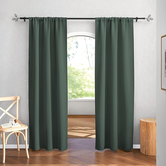 RYB HOME Blackout Curtains for Bedroom 84 inches Long 2 Panels Set, Privacy Thermal Insultaed Sunlignt Heat Blocking Drapes for Nursery Rental Room, Width 42 by Length 84, Dark Green