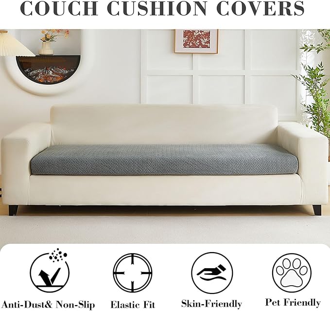 Couch Covers for 3 Cushion Sofa Pet Friendly Couch Cushion Covers Universal Sofa Covers Washable Stretch Slipcovers for Sectional Sofa (Texture Gray,Large Triple Seat Cover)