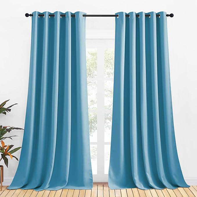 NICETOWN Blackout Curtain Panels for Bedroom, 2 Panels, W70 x L95-inch, Teal Blue, Thermal Insulated Grommet Top Blackout Draperies and Drapes for Basement