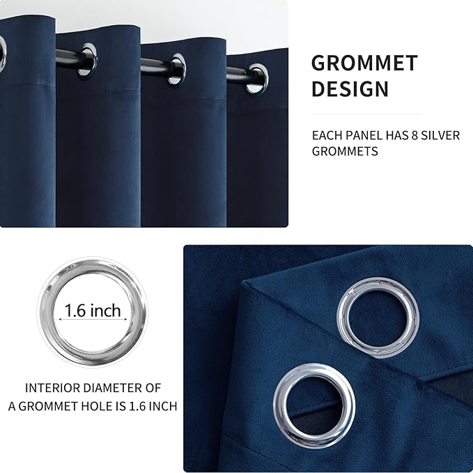 MIULEE Velvet Curtains Navy Blue Elegant Grommet Curtains Thermal Insulated Soundproof Room Darkening Black Out Curtains/Drapes for Classical Living Room Bedroom 52 x 108 Inch 2 Panels
