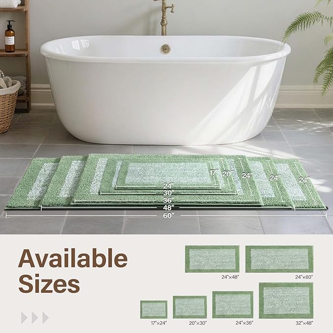 70x24 Long Bathroom Rugs Washable Non Slip, Green Bath Mat for Bathroom Floor Tub, Soft Absorbent Quick Dry Mats for Shower, Bathtub,Home Decor