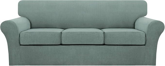Turquoize 4 Piece Sofa Covers for 3 Cushion Couch Sofa Slipcover Soft Couch Cover for Dogs Washable Furniture Cover with 3 Individual Large Cushion Covers Feature Fabric (Large Sofa, Dark Cyan)