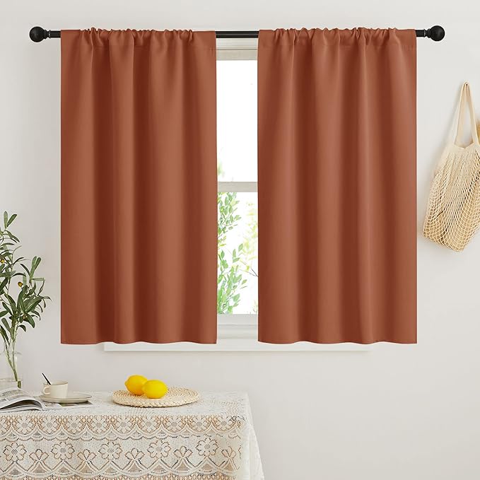 RYB HOME Short Blackout Curtains for Bedroom, Room Darkening Insulated Summer Heat Light UV Blocking Energy Saving Drapes for Nursery, Width 34 by Length 45, Burnt Orange, Set of 2