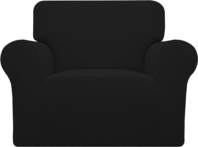 Easy-Going Stretch Oversized Chair Sofa Slipcover 1-Piece Couch Sofa Cover Furniture Protector Soft with Elastic Bottom for Kids Spandex Jacquard Fabric Small Checks Black