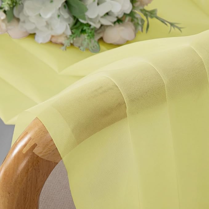 OWENIE Short Sheer Curtains for Bedroom Living Room 54 Inch Length 2 Panels Set, Soft Solid Light Filtering Sheer Curtain for Small Window, 2 Pcs Total 84 Width 54 Long, Light Yellow