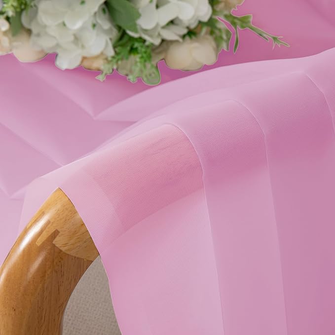 Chyhomenyc Pink Curtains Over Sink 36 Inch Length 2 Panels, Light Filtering Short Rod Pocket Voile Sheer Drapes for Bathroom Living Room Small Windows, Each 42W x 36L inches