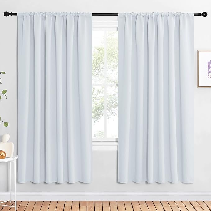 NICETOWN Bedroom Window Curtain Panels - Window Treatment Thermal Insulated Rod Pocket Room Darkening Curtains/Drapes for Patio Door (Greyish White, 2 Panels, 62 in x 72 in (W x L))