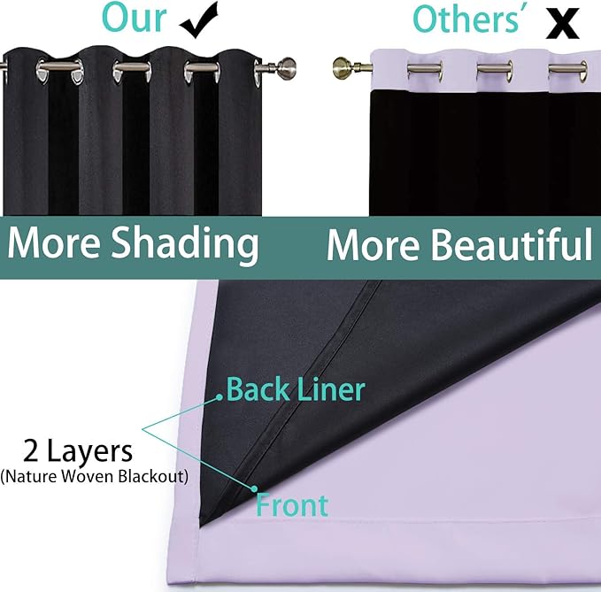 Yakamok 2 Thick Layers 100% Completely Blackout Window Curtains,Thermal Insulated Noise Reducing Drapes for Girl's Bedroom(70Wx84L, Lilac, 2 Panels)