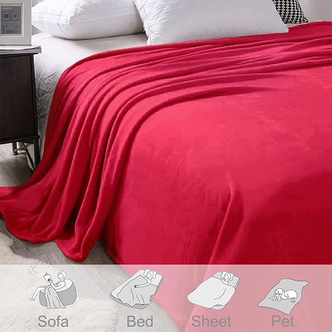 Exclusivo Mezcla Fleece Blanket Twin Size for Bed, Super Soft and Warm, All Season, Cozy, Plush, Lightweight, 60x80 Inches Red