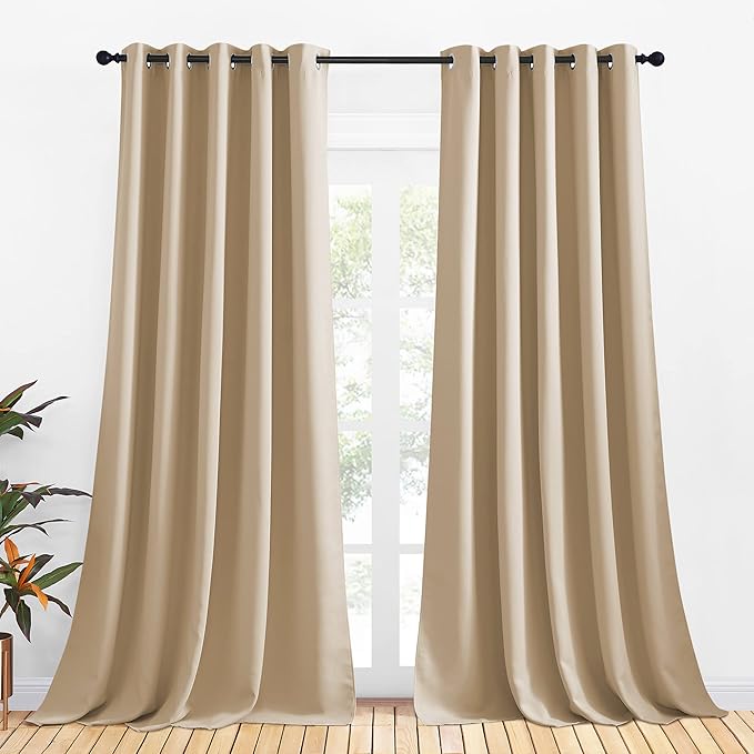 NICETOWN Room Darkening Draperies Window Curtain Panels, Thermal Insulated Grommet Room Darkening Curtains for Bedroom (Biscotti Beige, 2 Panels, W70 x L108 -inch)