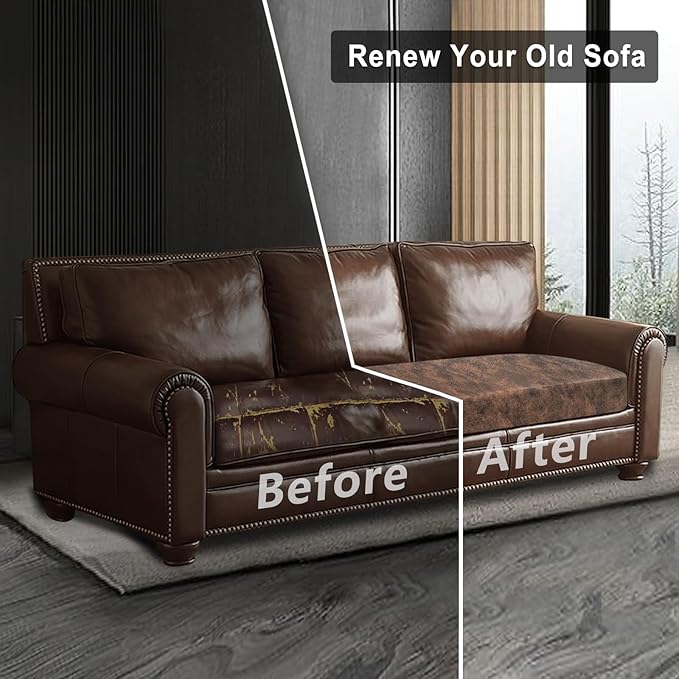 Leather Look Couch Cushion Covers Sofa Seat Slipcovers Sets Couches Furniture Protector for Sectional Armchair Loveseat Pets Kids Stretch Spandex Fabric (1 Cushion Sofa, Dark Brown)