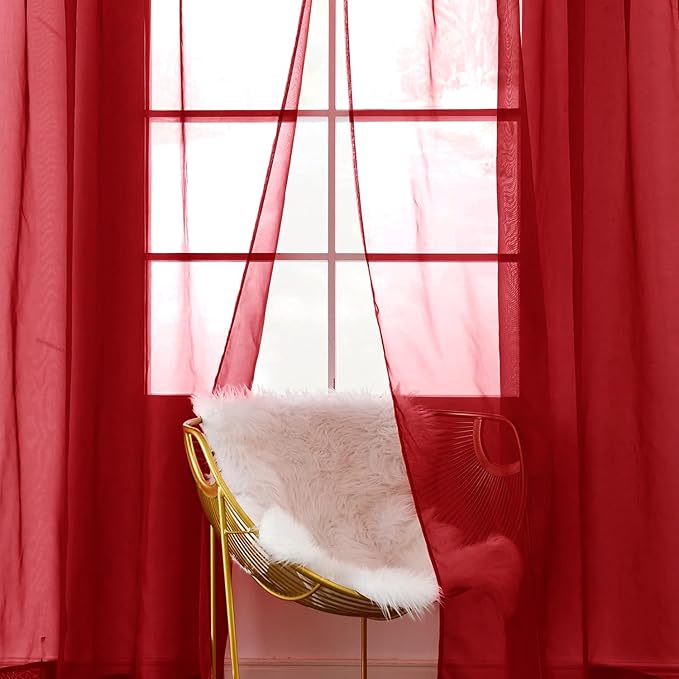 SpaceDresser Christmas Red Sheer Curtains 4 Panels Rod Pocket Semi-Sheer Curtain 72 Inches Long Light Filtering Voile Window Drapes for Bedroom Living Room Kitchen, Each 52W x 72L