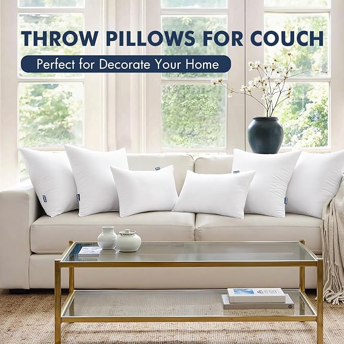 MIULEE Throw Pillows Inserts, Pack of 2 16x16 Inch 100% Virgin Fiber Filling Bed Couch Pillows