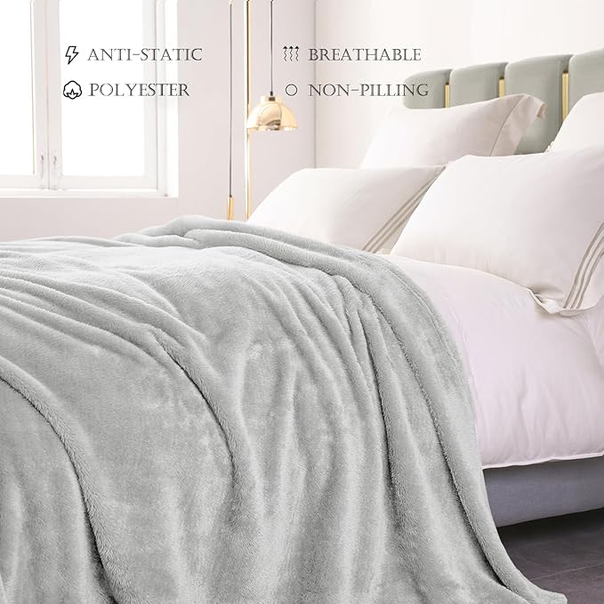 Exclusivo Mezcla Plush Fuzzy Fleece Bed Blanket Twin Size, Super Soft, Fluffy and Warm Blankets for Couch, Bed, All Season (Light Grey, 90x66 Inches)