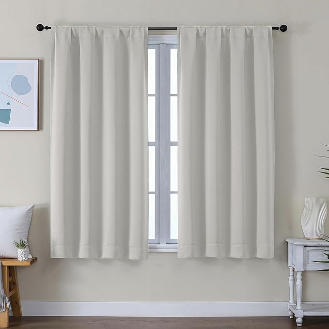 Simplebrand Ava Natural Short Blackout Curtains for Bedroom 54 Inches Long 2 Panels Set, Solid Thermal Insulated, Energy Saving Window Treatment Curtains Blackout Drapes, W40 x L54 Inch, Natural