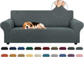 KEKUOU Stretch Sofa Cover Slipcover ，Couch Covers for 3 Cushion Couch Sofa (78"-94") Furniture Protector 3 Seater Sofa with Elastic Bottom for Kids,Dog, Jacquard Small Checked(Large,Grey)