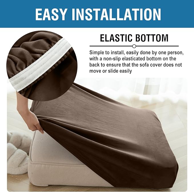 Couch Cover Stretch Velvet Sofa Cushion Cover 3-Piece - Elastic Washable Slipcover for Seat or Backrest, Couch Seat Covers for Sofas (Coffee)