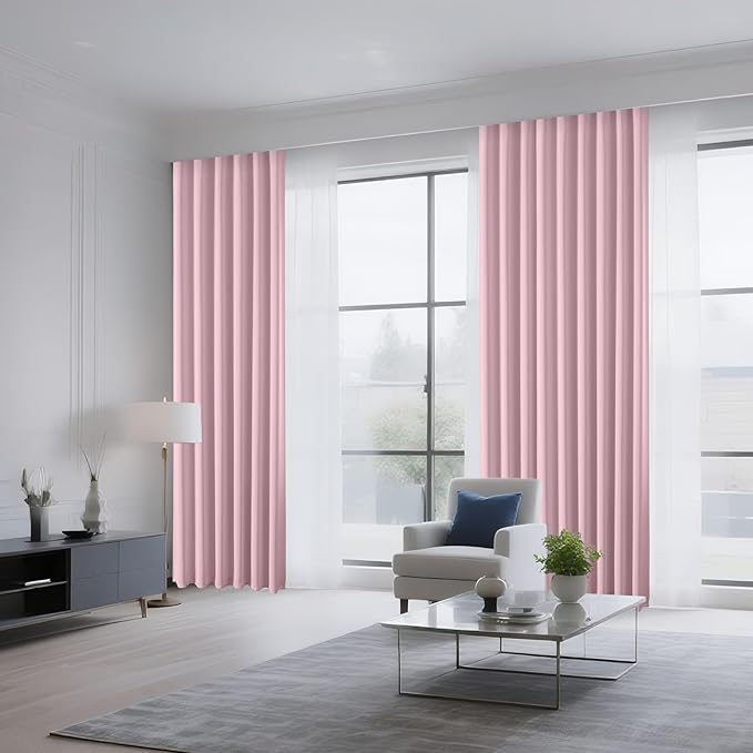 CUCRAF Light Pink Blackout Curtains 96 inch Length 2 Panels Set, Rod Pocket Room Darkening Drapes for Bedroom Living Room, Insulated Thermal Light Blocking Window Curtain (W52 x L96 Inch)