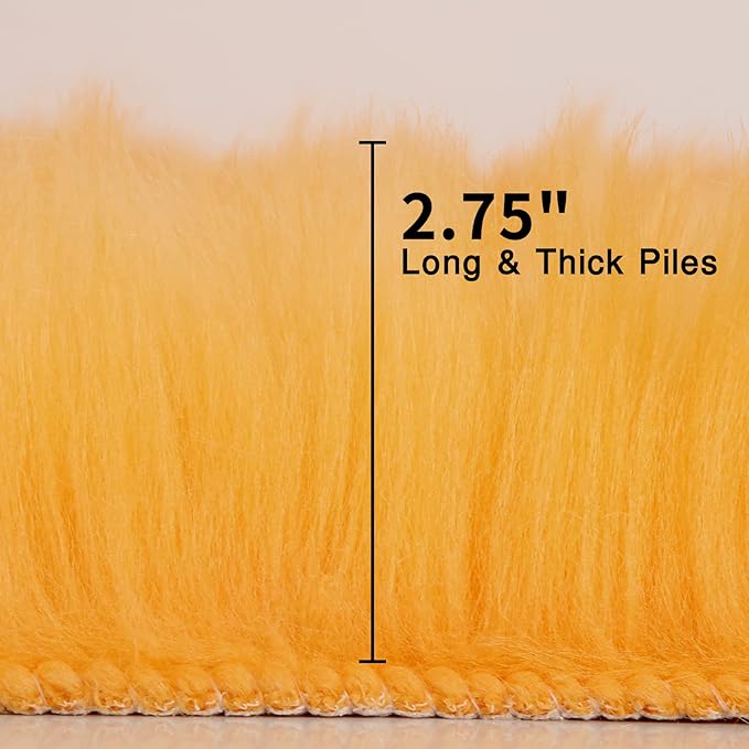 duduta Yellow Faux Sheepskin Fur Rug 3x5 ft, Fluffy Shag Bedroom Dorm Nursery Playroom Carpet Rug Non Slip Washable