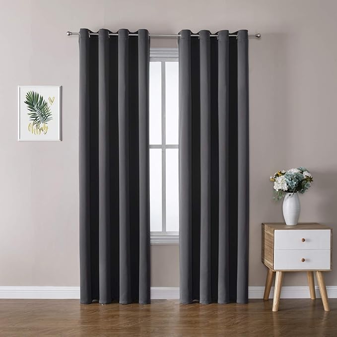 ChrisDowa Blackout Curtains 90 Inches Long 2 Panels Set for Living Room, Grommet Thermal Insulated Room Darkening Curtains for Bedroom (Dark Grey, 52 x 90 Inch)