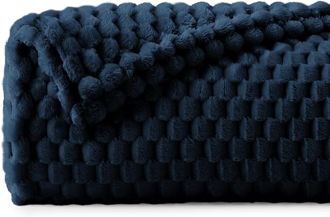 BEDELITE Fleece Blanket Twin Size for Bed Couch, 3D Jacquard Decorative Navy Throw, Soft and Cozy Warm Plush Fuzzy Blanket All Seasons Suitable, 60x80Inches