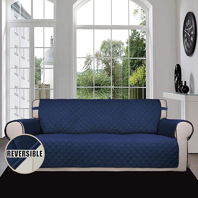 Easy-Going Reversible Oversized Couch Cover for 3 Cushion Couch Sofa Cover for Dogs Water Resistant Furniture Protector Cover with Foam Sticks for Pet Cat (Oversized Sofa, Navy/Ivory)