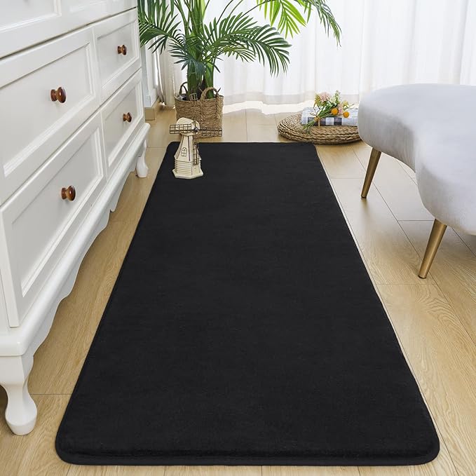 Amearea Modern Soft Hallway Runner Rug, 2x6 Feet Washable Runner Rugs for Hallway, Black Fluffy Rug Bedroom Bedside Rugs, Non Slip Memory Foam Rug Carpet for Entrance Kitchen Living Room Decor