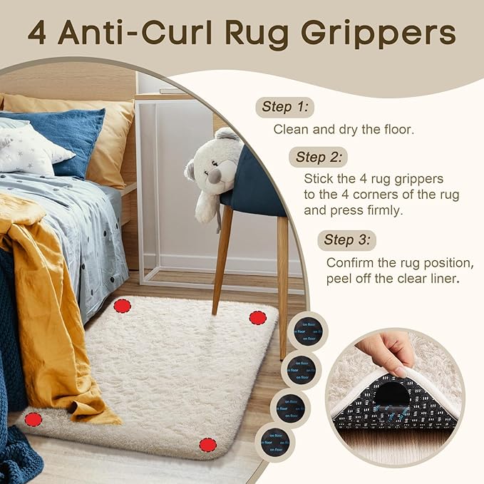 Ophanie Small Ivory Entryway Throw Rugs for Bedroom, 2x3 Mini Area Rug, Affordable Non Slip Fluffy Carpet, Fuzzy Soft Living Room Rugs, Home Decor Aesthetic, Nursery