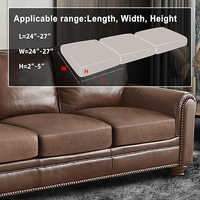 Leather Look Couch Cushion Covers Sofa Seat Slipcovers Sets Couches Furniture Protector for Sectional Armchair Loveseat Pets Kids Stretch Spandex Fabric (3 Cushion Sofa, Brown)