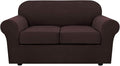 H.VERSAILTEX 3 Piece Stretch Sofa Covers for 2 Cushion Loveseat Couch Covers for Living Room Sofa Slipcovers (Base Cover Plus 2 Seat Cushion Covers) Thicker Jacquard Fabric(Medium Sofa, Chocolate)