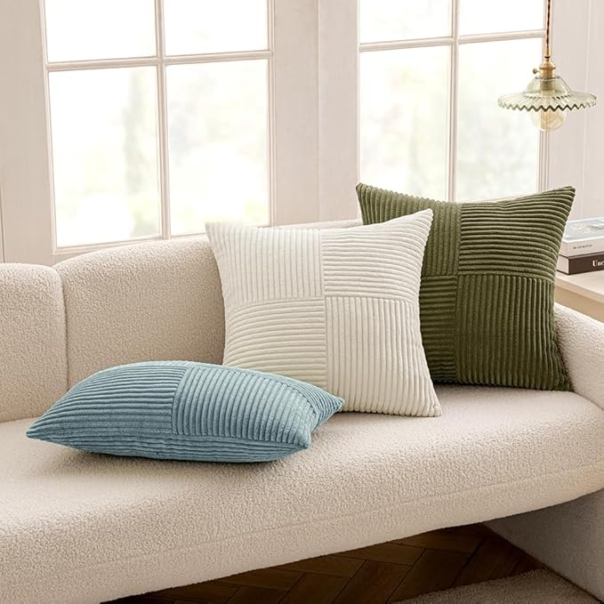 MIULEE Sky Blue Decorative Throw Pillow Covers 16x16 Inch for Couch Bed Sofa Pack of 2 Boho Farmhouse Throw Pillows Soft Cross Corduroy Patchwork Textured Cushion Cases
