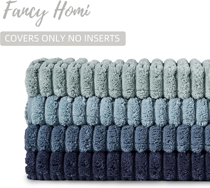 Fancy Homi Set of 4 Blue Long Lumbar Rectangle Decorative Throw Pillow Covers 12x24 Inch for Couch Bed Chair, Farmhouse Boho Room Decor, Soft Fuzzy Corduroy Textured Coastal Blue Cushion Case 30x60cm