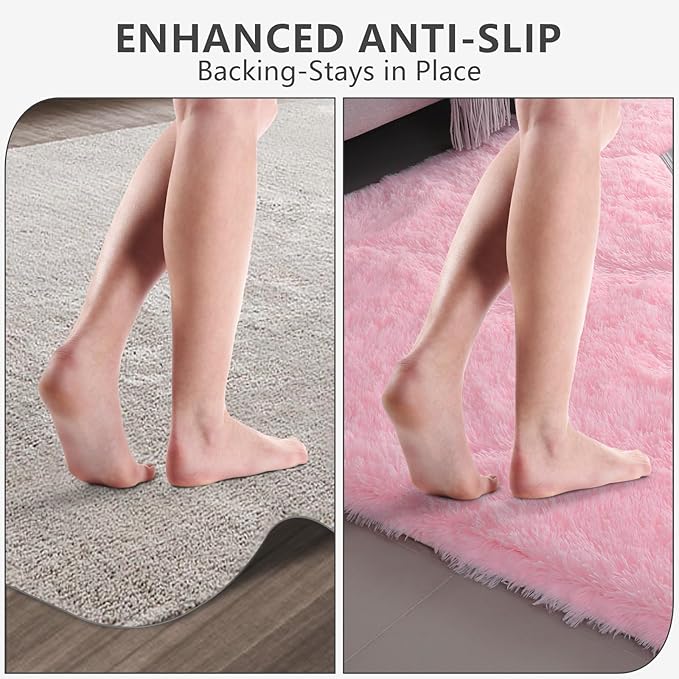 Shag Area Rugs for Bedroom Living Room,Ultra Soft Fluffy Area Rugs for Dorm,Indoor Carpet Nursery Rugs for Kids Girls Room Home Decor (Pink, 9X12 Feet)