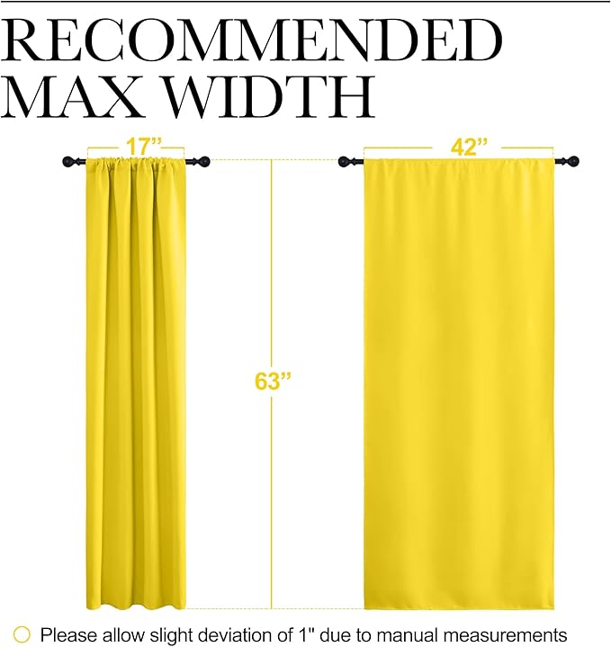 NICETOWN Bright Yellow Blackout Curtains 63 inches Long for Living Room, Darkening Window Curtain Panels, Easy-Care Solid Thermal Insulated Draperies/Drapes for Daughter Room