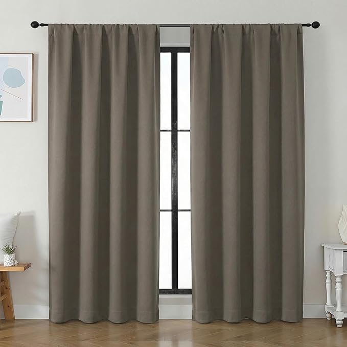 Simplebrand Ava Latte Blackout Curtains for Bedroom 84 Inch Length 2 Panels Set, Solid Thermal Insulated Privacy Living Room Window Treatment Curtains Blackout Drapes, W50 x L84 Inch, Latte