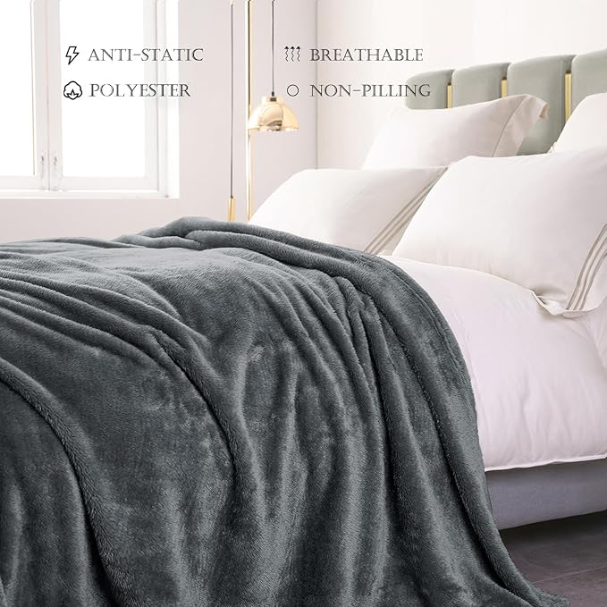 Exclusivo Mezcla Plush Fuzzy Fleece Bed Blanket King Size, Super Soft, Fluffy and Warm Blankets for Couch, Bed, All Season (Dark Grey, 90x104 inches)