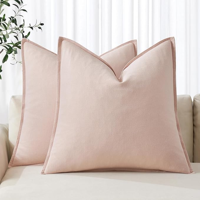 MIULEE Decorative Linen Pillow Covers 20x20 Inch Light Pink Boho Farmhouse Neutral Valentine Spring Couch Throw Pillows for Bed Pack of 2 Accent Modern Pillowcase Sofa Livingroom Home Decor