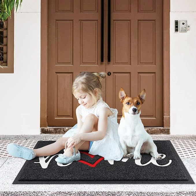 CozyBounty Black Door Mat Welcome Mats Home Non-Slip Doormat for Entryway Low-Profile Floor Mat for Yard, Garage, High Traffic Areas (30"x17.5", Black)