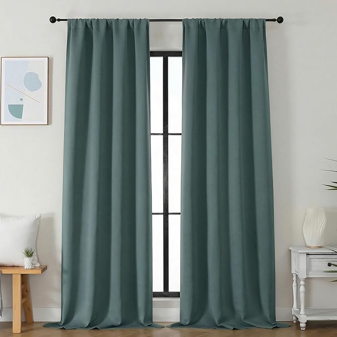 Simplebrand Ava Dark Green Blackout Curtains for Bedroom 96 Inches Long 2 Panels, Solid Thermal Insulated, Energy Saving Nursery Window Treatment Curtains Blackout Drapes, W40 x L96 Inch, Dark Green