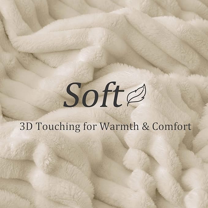BEDELITE Twin Blanket for Couch & Bed, 300GSM Soft & Warm Fleece Blanket, Decorative and Giftable Striped Beige Blankets for Women, Men, 60"x80"