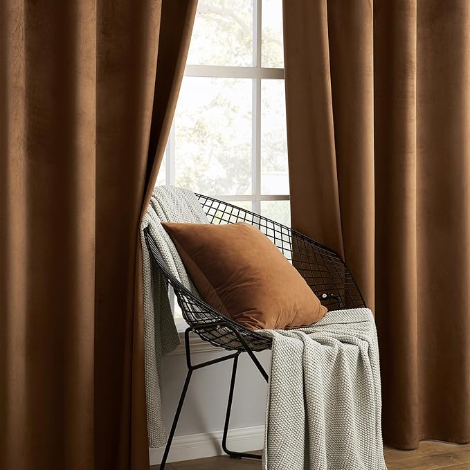 MIULEE Velvet Curtains Chocolate Elegant Grommet Thermal Insulated Soundproof Brown Room Darkening Curtains/Drapes for Classical Living Room Bedroom Decor 52 x 84 Inch Set of 2