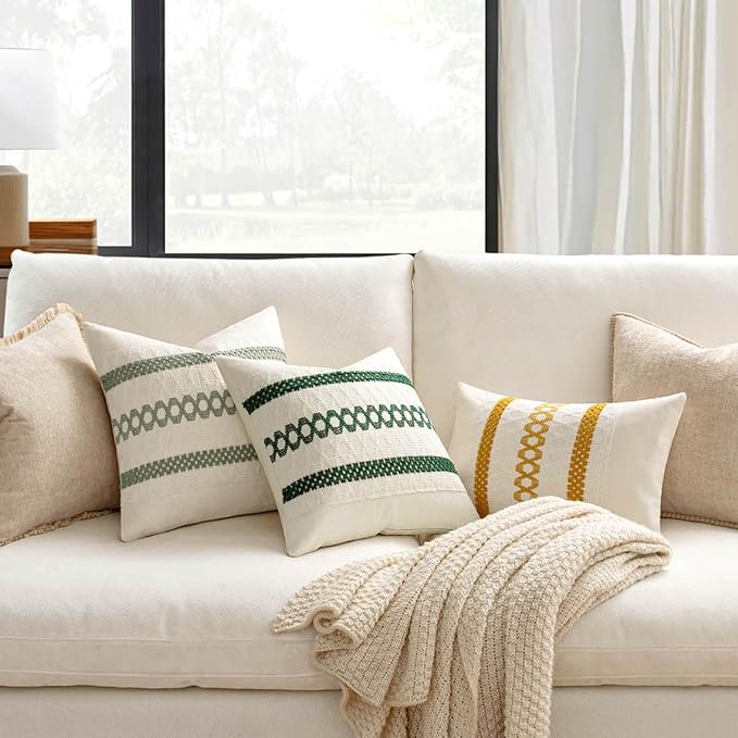 MIULEE Set of 2 Mustard Yellow Boho Decorative Pillow Covers 18x18 Inch Farmhouse Rustic Couch Throw Pillows Modern Spring Cotton Cushion Covers Retro Cute Macrame Woven Home Decor for Bed Sofa Chair
