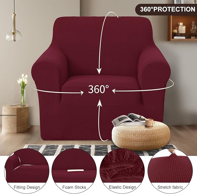 U-NICE HOME Recliner Chair Covers Stretch Couch Cover Sofa Cover Sofa Slipcover Furniture Protector for Chair Cover Pet Friendly(Armchair, Burgundy)
