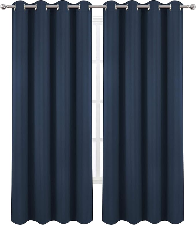 LEMOMO Navy Blue Blackout Curtains 52 x 84 inch/Set of 2 Curtain Panels Room Darkening Bedroom Curtains