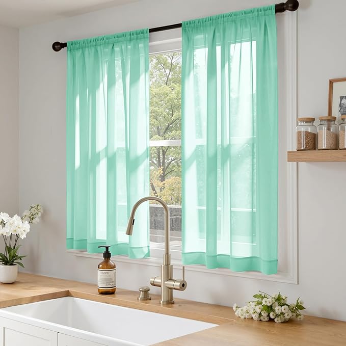 MIULEE Aqua Sheer Curtains 63 Inches Long, 4 Panels Set, Light Filtering Rod Pocket Voile Drapes for Living Room and Bedroom, Airy Soft Fabric Window Treatments, 42 x 63 Inches
