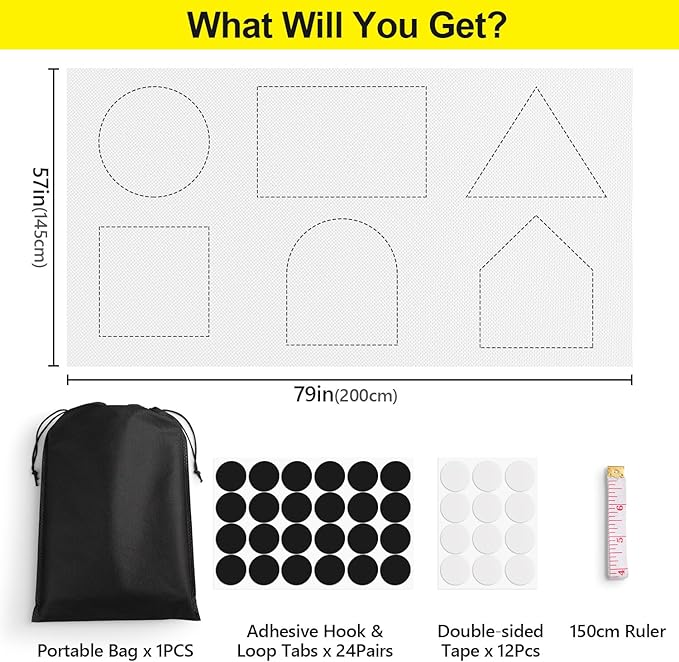 FADOTY Cuttable Blackout Shades Fabric Sheet, Blackout Curtains for Bedroom, Portable 100% Black Out Window Cover Film, No Drill Window Blinds, Sun Heat Light Blocker for Travel Media Dorm, 57'' W