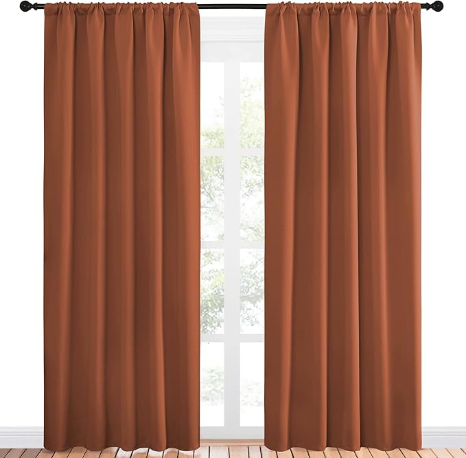 NICETOWN Blackout Curtains and Drapes - Thermal Insulated Solid Rod Pocket Blackout Draperies/Panels (Burnt Orange, 1 Pair, 52 by 84 inches)