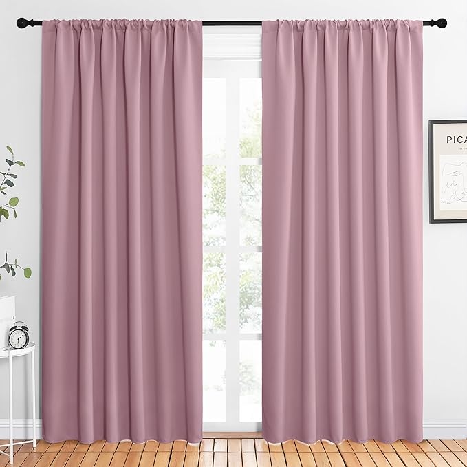 NICETOWN 2 Panels Blackout Curtains, Rod Pocket Thermal Insulated Drapes 84 inches Long, Easy-Care Modern Home Decoration Sunshades for Guest Room, Living Room, Office, 62 x 84 Inch, Rouge Pink