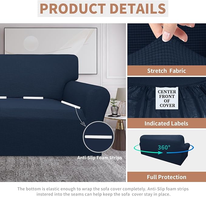 Easy-Going 100% Waterproof Couch Cover, Dual Waterproof Sofa Cover, Stretch Jacquard Sofa Slipcover, Leakproof Furniture Protector for Kids, Pets, Dog and Cat (Oversized Sofa, Dark Blue)